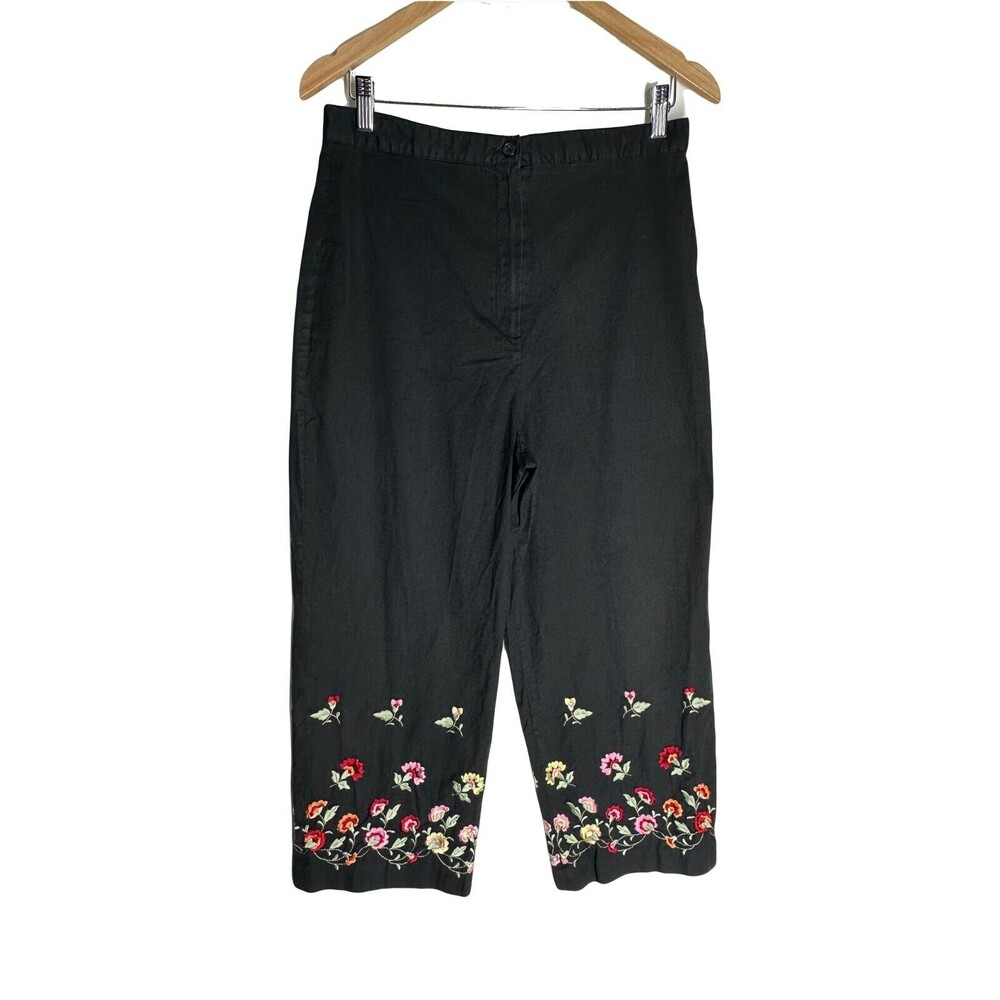 Larry Levine Sport Stretch Womens Pants Size 14 High Rise Capri Embroidery